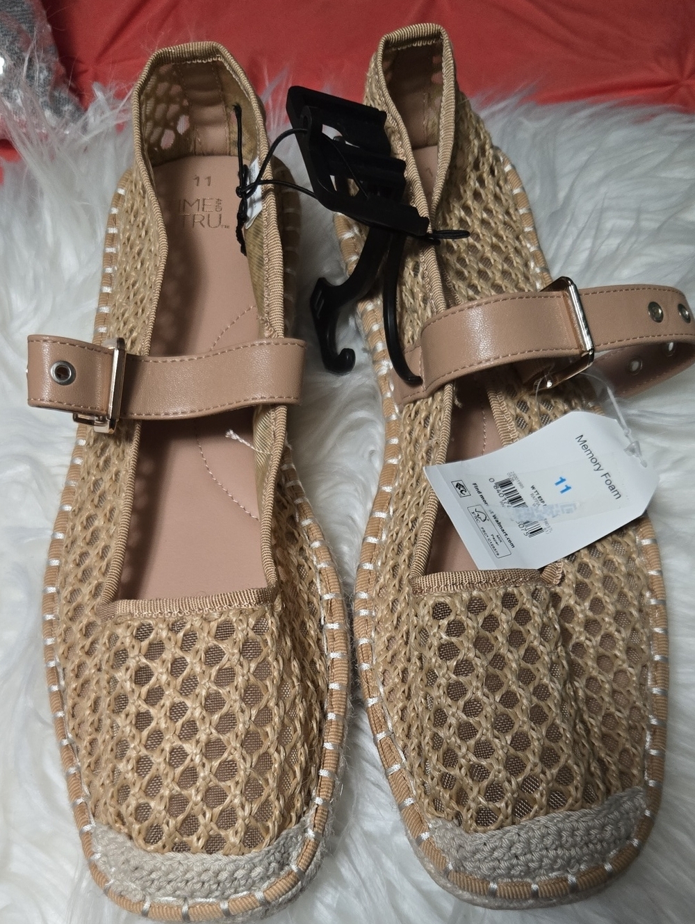 Time and Tru Women's Espadrille Mary Jane Flats in a tan or raffia woven